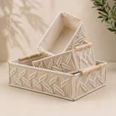 Set of 3 : Leaf Handmade Macrame & Metal Storage Basket