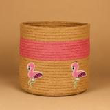 Pink Dancing Flamingo Jute Basket - 10 X 10 Inch