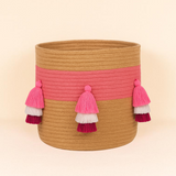 Pink Tricolor Tassle Jute Basket - 10 X 10 Inch