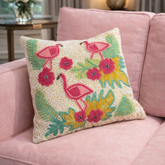 Flamingo Beach Party Beaded Pillow Cover (1 unit) - 15 by 15 Inch