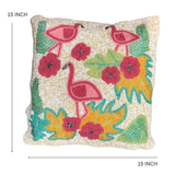 Flamingo Beach Party Beaded Pillow Cover (Set of 2) - 15 by 15 Inch