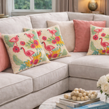 Flamingo Beach Party Beaded Pillow Cover (Set of 2) - 15 by 15 Inch