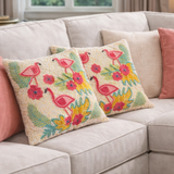 Flamingo Beach Party Beaded Pillow Cover (1 unit) - 15 by 15 Inch