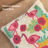 Flamingo Beach Party Beaded Pillow Cover (1 unit) - 15 by 15 Inch