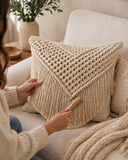 Knit & Tassel Handwoven Macrame Cushion Cover - 16 X 16 inch