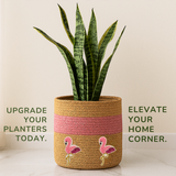 Pink Dancing Flamingo Jute Basket - 10 X 10 Inch