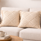 Close Knitted Handwoven Macrame Cushion Cover - 16 X 15 inch