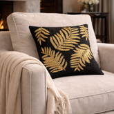 Black Gold Leaf Beaded Pillow Cover (1 Unit ) - 15 by 15 Inch