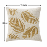 White Gold Leaf Beaded Pillow Cover (1 Unit) - 15 by 15 Inch