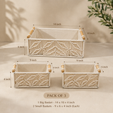 Set of 3 : Leaf Handmade Macrame & Metal Storage Basket