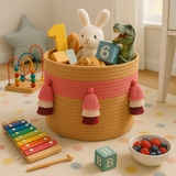 Pink Tricolor Tassle Jute Basket - 10 X 10 Inch