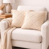 Close Knitted Handwoven Macrame Cushion Cover - 16 X 15 inch