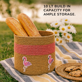 Pink Dancing Flamingo Jute Basket - 10 X 10 Inch