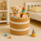 White Stripe Jute Basket - 10" X 10"