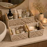 Set of 3 : Leaf Handmade Macrame & Metal Storage Basket