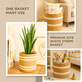 White Stripe Jute Basket - 10" X 10"