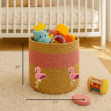 Pink Dancing Flamingo Jute Basket - 10 X 10 Inch
