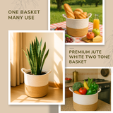 White Two Tone Jute Basket - 10" X 10"