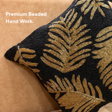 Black Gold Leaf Beaded Pillow Cover (Set of 2) - 15 by 15 Inch