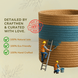 The Blue Two Tone Jute Basket - 10 X 10 Inch
