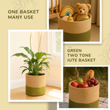 The Green Two Tone Jute Basket - 10 X 10 Inch