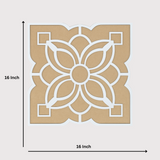 Floral Square Wooden Rangoli Stencil - 16 Inch