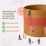 Pink Tricolor Flamingo Jute Basket - 10 X 10 Inch