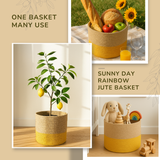 Lemon Yellow Two Tone Jute Basket - 10 X 10 Inch