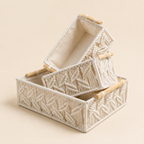 Set of 3 : Leaf Handmade Macrame & Metal Storage Basket