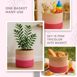 Sky is Pink Tricolor Jute basket - 10 X 10 Inch