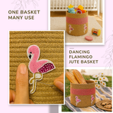 Pink Dancing Flamingo Jute Basket - 10 X 10 Inch