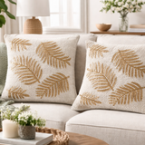 White Gold Leaf Beaded Pillow Cover (1 Unit) - 15 by 15 Inch