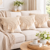 Jaal & Tassle Handwoven Macrame Cushion Cover - 16 X 16 inch