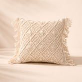 Tassle & Checks Handwoven Macrame Cover - 16 X 16 inch