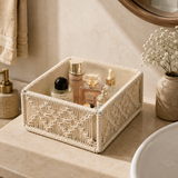 Criss & Cross Weave Handmade Macrame & Metal Storage Basket - 8 X 8 X 3.5