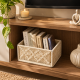 Criss & Cross Weave Handmade Macrame & Metal Storage Basket - 8 X 8 X 3.5