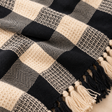 Textured Chess Board Black & Beige Cotton Throw – 50 × 60 Inches