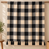 Textured Chess Board Black & Beige Cotton Throw – 50 × 60 Inches