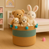 Blue Pom Pom Jute Basket - 10 X 10 Inch