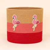 Pink Tricolor Flamingo Jute Basket - 10 X 10 Inch
