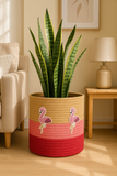 Pink Tricolor Flamingo Jute Basket - 10 X 10 Inch