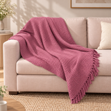 Textured Dusty Rose Pink Cotton Tassel Throw – 50 × 60 Inches