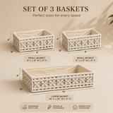 Set of 3 : Checks Handmade Macrame & Metal Storage Basket
