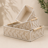 Set of 3 : Leaf Handmade Macrame & Metal Storage Basket