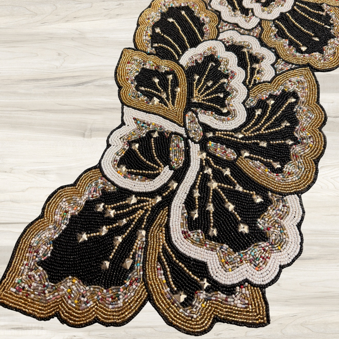 Black Butterfly Bead Table Runner - 13 X 36 Inch