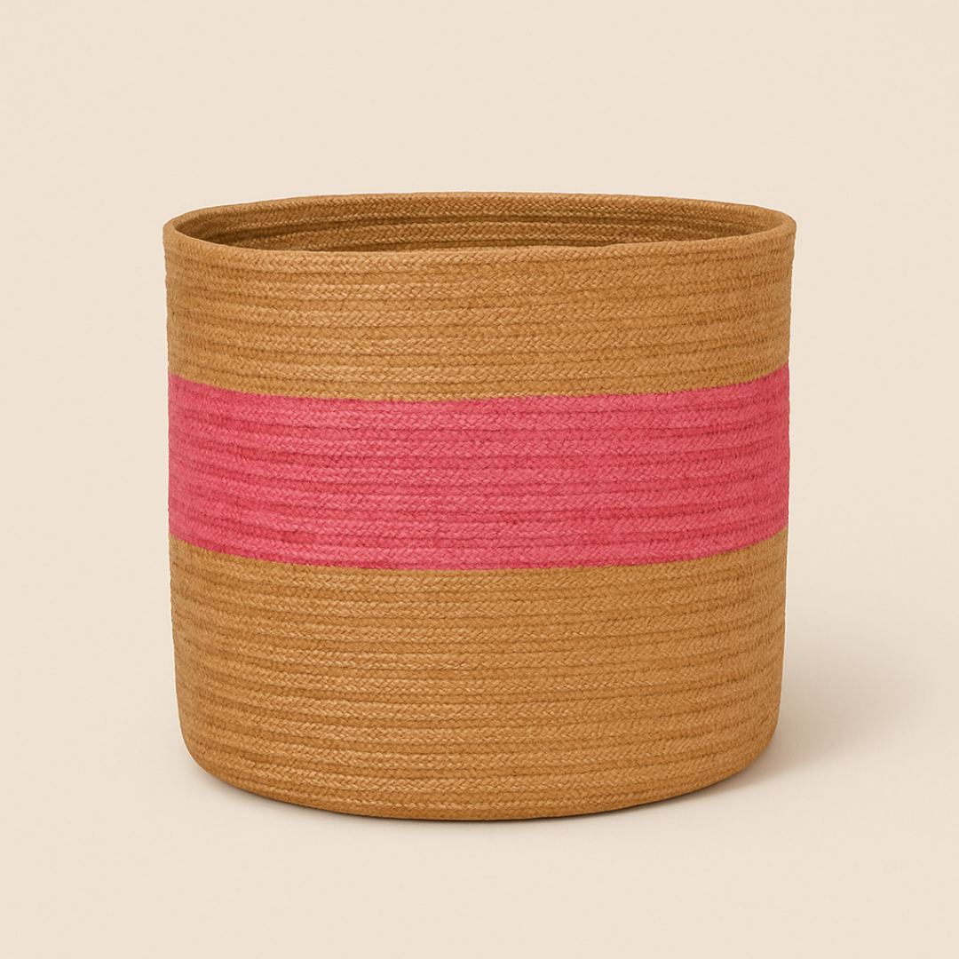 The Pink Two Tone Jute Basket - 10 X 10 Inch