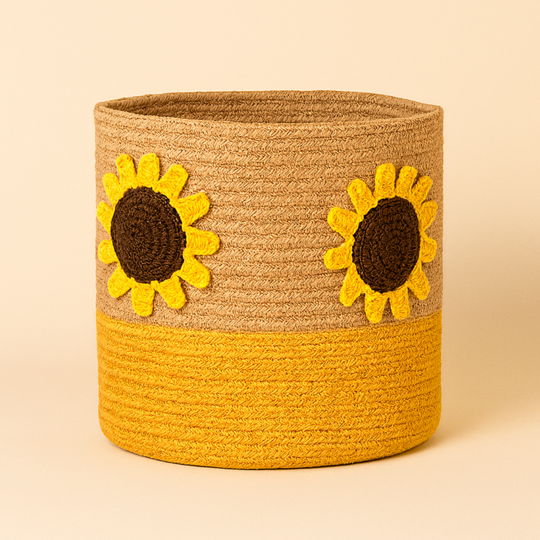 Sunflower Yellow Jute Basket - 10 X 10 Inch