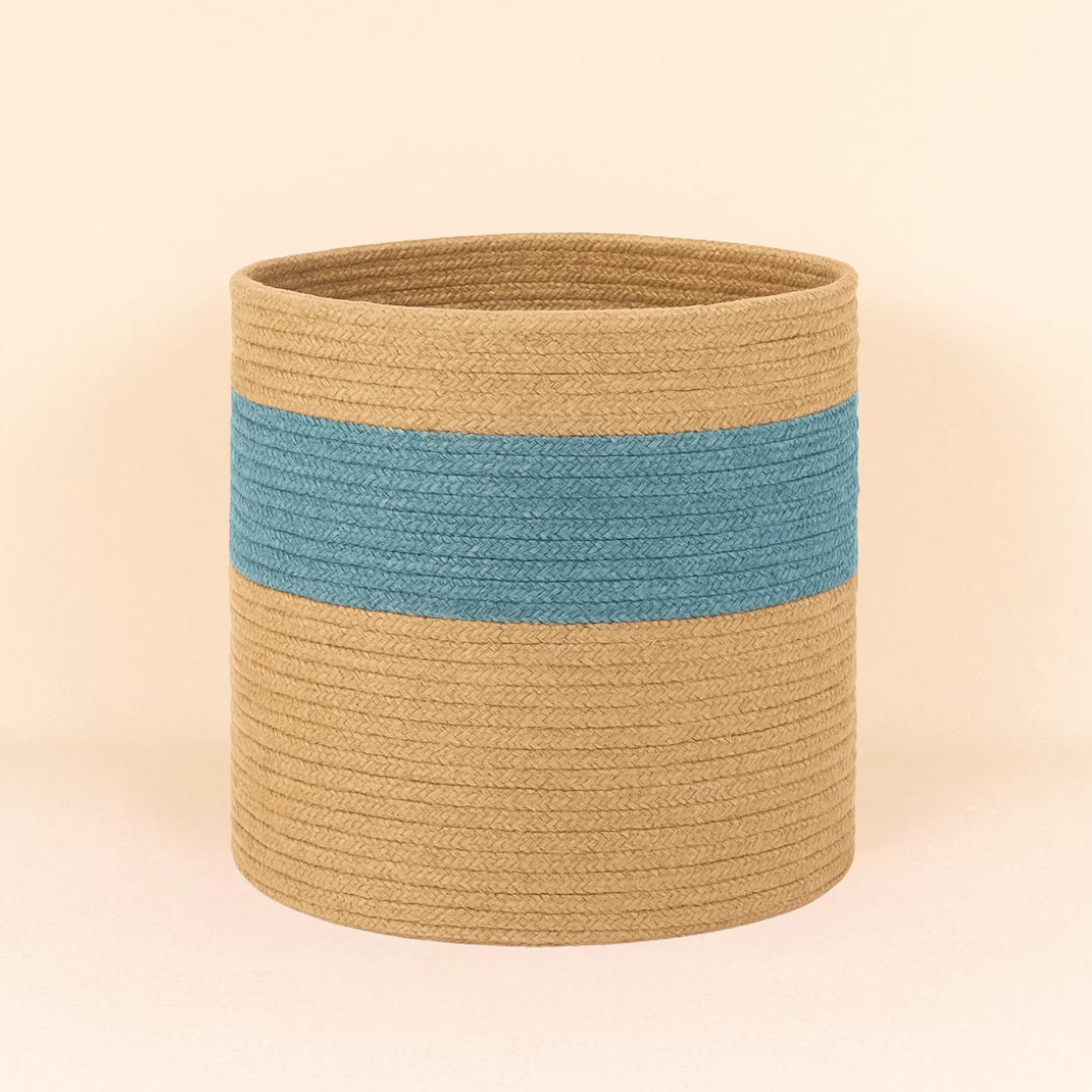 The Blue Two Tone Jute Basket - 10 X 10 Inch
