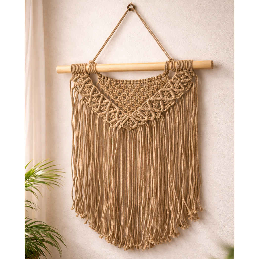 Earthy Beige 100% Handmade Macramé Wall Hanging - 16" X 20"