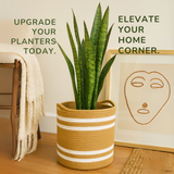 White Stripe Jute Basket - 10" X 10"